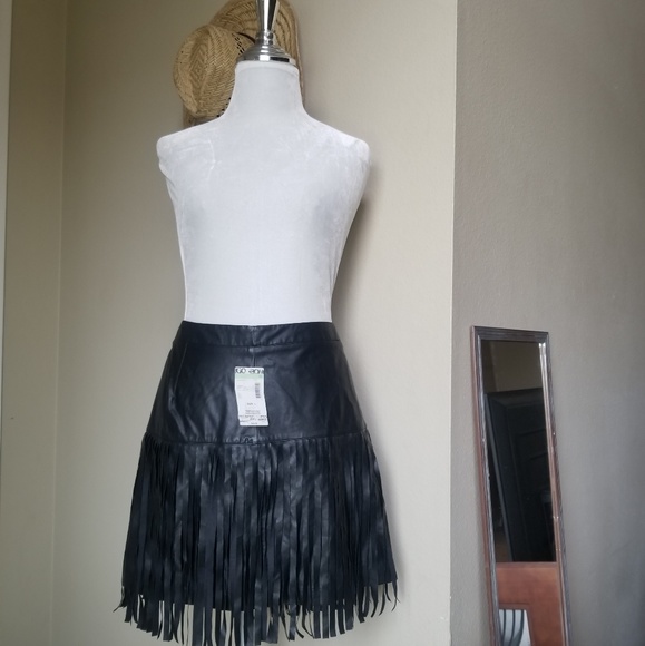 BONGO Dresses & Skirts - NWT bongo Vegan leather fringe skirt
